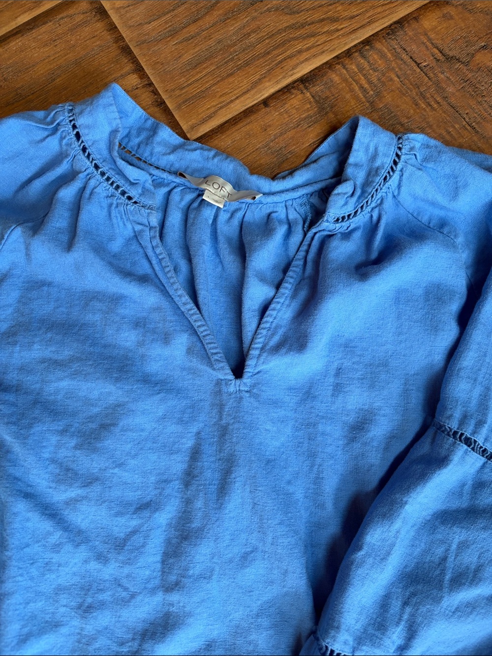 LOFT Sky Blue Peasant Blouse - Size Large - Picture 5 of 9